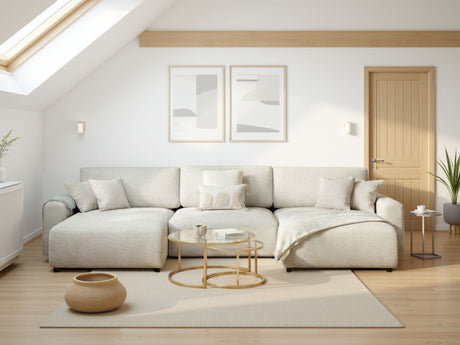 Beige Fabric Large U Shape Corner Sofa Bed with Storage