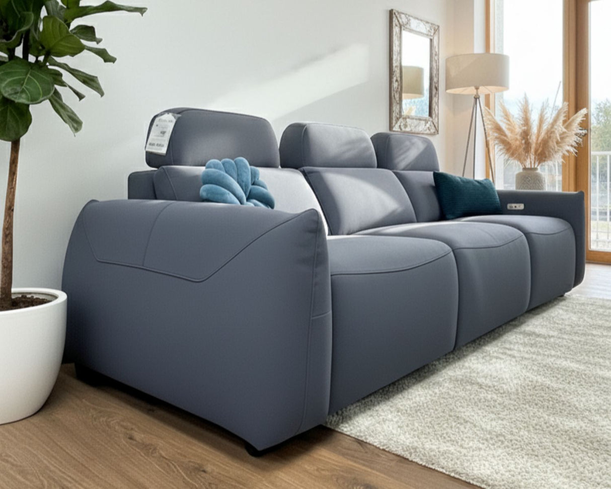 Grey Fabric 3 Seater Power Electric Recliner Sofa