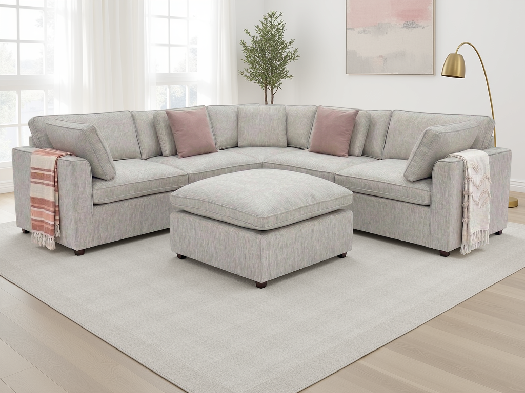 Santorini Sofa Grey Large Corner with Footstool - Ready2Go Furniture