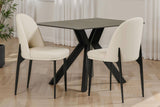 Taupe Cream Leather Curved Back Dining Chair Black Legs