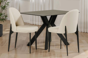 Taupe Cream Leather Curved Back Dining Chair Black Legs