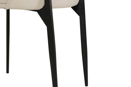Taupe Cream Leather Curved Back Dining Chair Black Legs