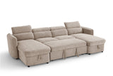Beige Fabric Large U Shape Corner Chaise Sofa Bed