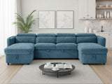 Blue Fabric Large U Shape Corner Sofa Bed