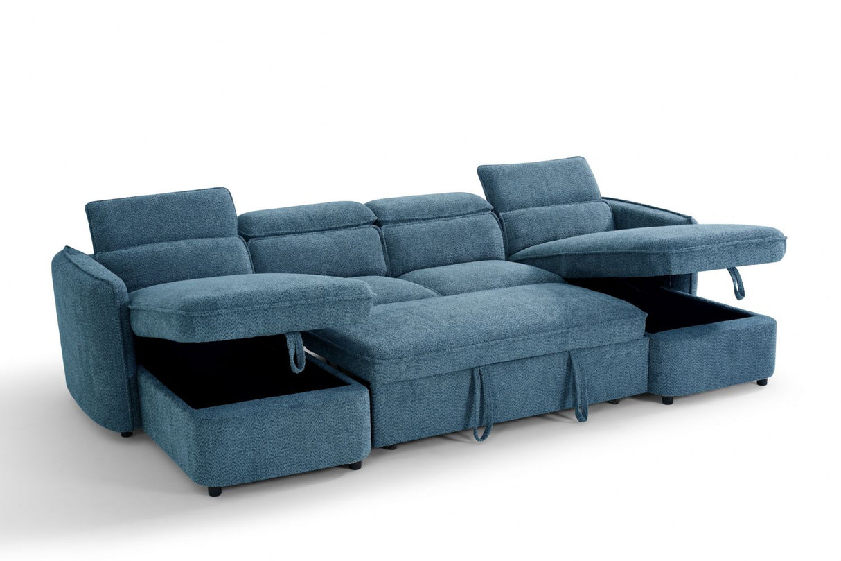 Blue Fabric Large U Shape Corner Sofa Bed