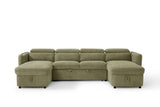 Green Fabric Large U Shape Corner Chaise Sofa Bed Headrests