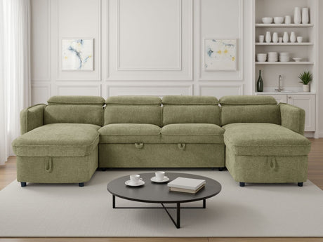 Green Fabric Large U Shape Corner Chaise Sofa Bed Headrests