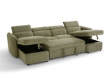 Green Fabric Large U Shape Corner Chaise Sofa Bed Headrests