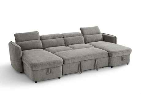 Grey Textured Fabric Large U Shape Corner Sofa Bed