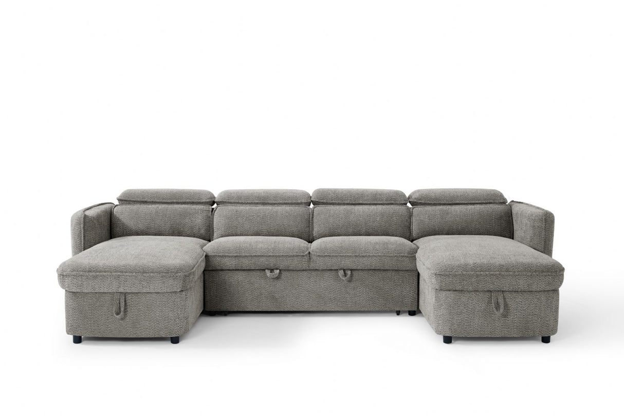 Grey Textured Fabric Large U Shape Corner Sofa Bed