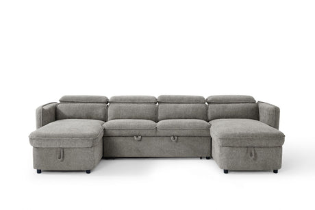 Grey Textured Fabric Large U Shape Corner Sofa Bed