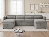 Grey Textured Fabric Large U Shape Corner Sofa Bed