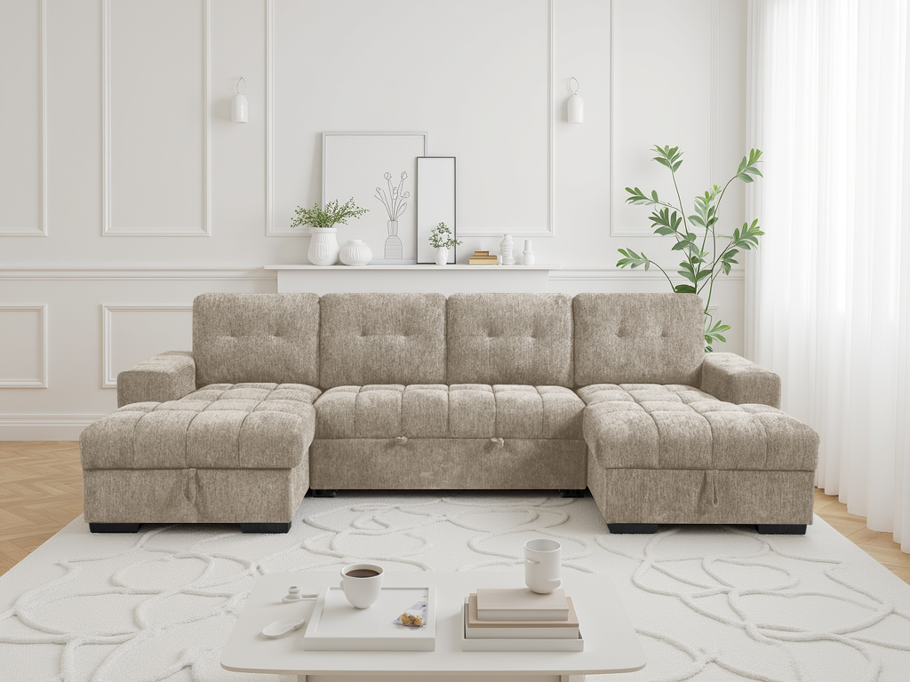 Palermo Sofabed Beige U Shape Corner - Ready2Go Furniture