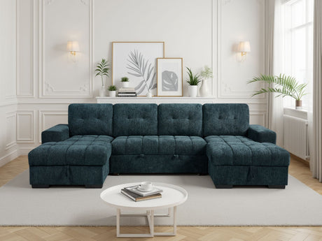 Teal Fabric Large U Shape Corner Chaise Sofa Bed