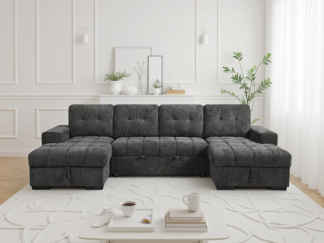 Grey Fabric Large U Shape Corner Chaise Sofa Bed