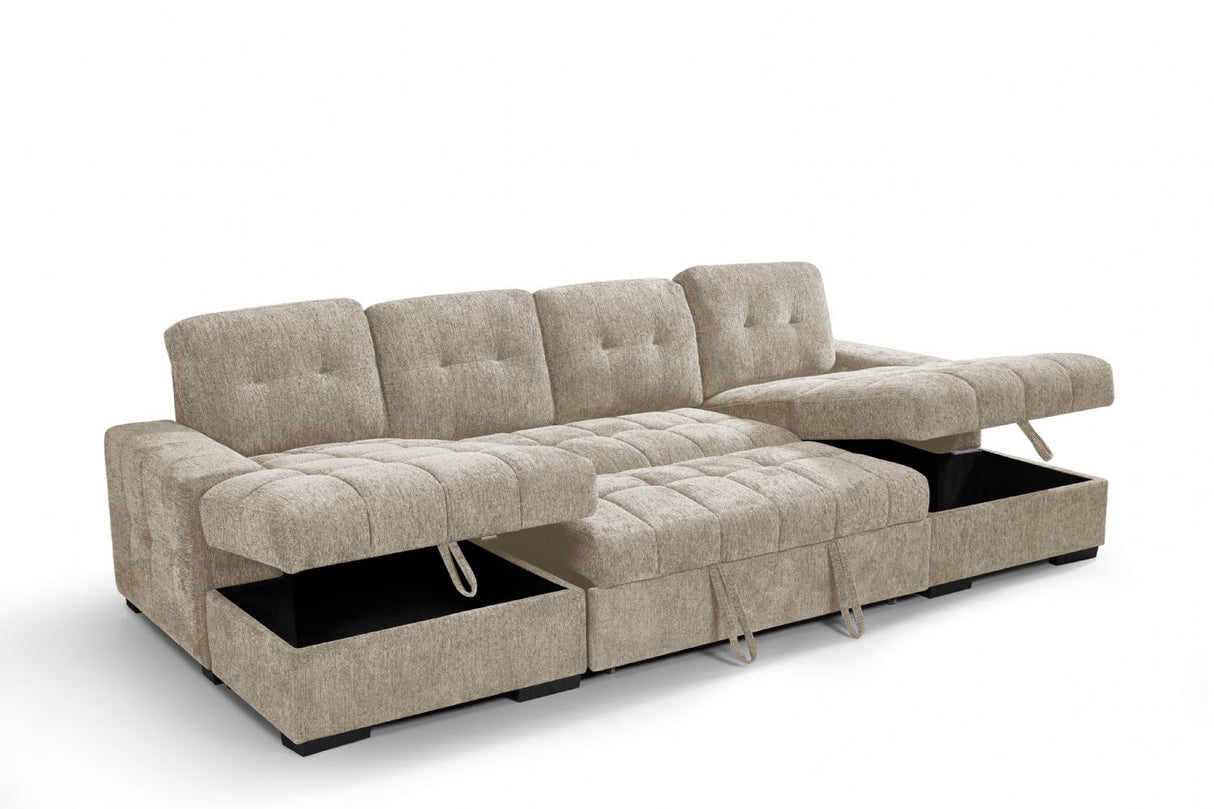 Beige Fabric Large U Shape Corner Chaise Sofa Bed
