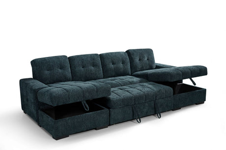 Teal Fabric Large U Shape Corner Chaise Sofa Bed