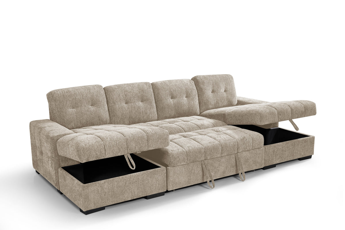 Palermo Sofabed Beige U Shape Corner - Ready2Go Furniture