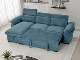 Blue Textured Fabric Corner Chaise Sofa Bed Adjustable Arms