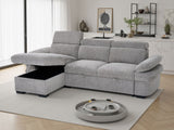 Grey Textured Fabric Corner Chaise Sofa Bed Adjustable Arms