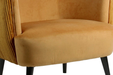 Mustard Velvet Barrel Designed Accent Chair with Black Legs