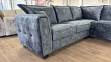 Black Velvet Effect Fabric Large Corner Sofa Metal Trim Arms