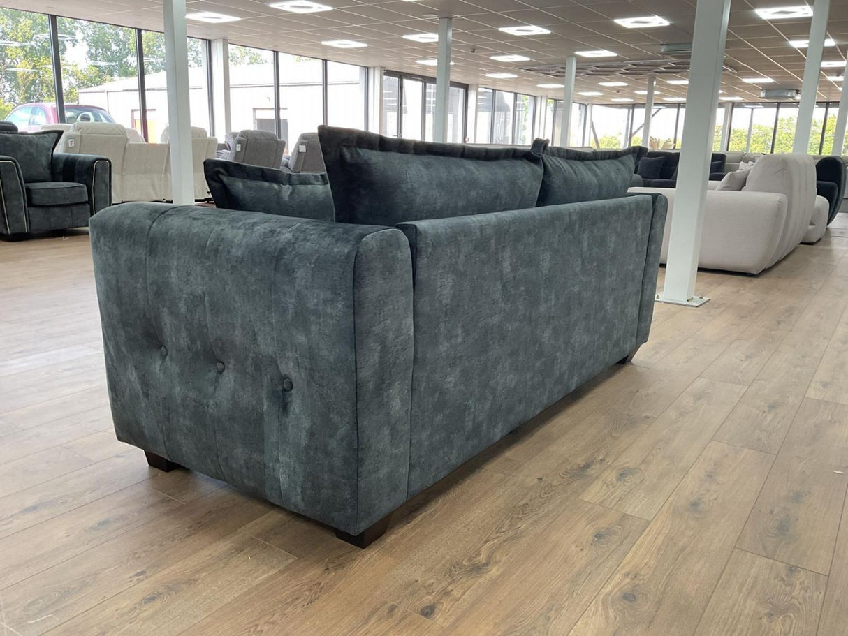 Charcoal Black Velvet Fabric 2 Seater Sofa Metal Trim Arms