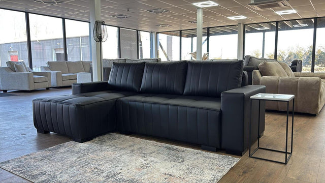 Black Leather Effect Left Hand Facing Corner Sofabed