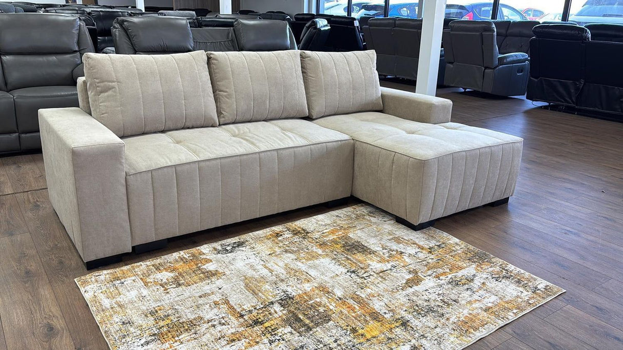 Beige Fabric Right Hand Facing Corner Sofabed