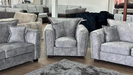 Silver Grey Velvet Effect Fabric High Back Armchair