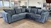 Black Velvet Effect Fabric Large Corner Sofa Metal Trim Arms