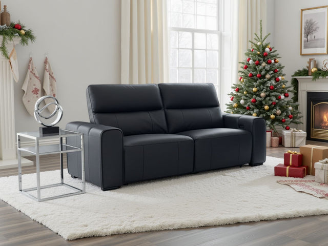 Black Real Leather 3 Seater Electric Recliner Sofa