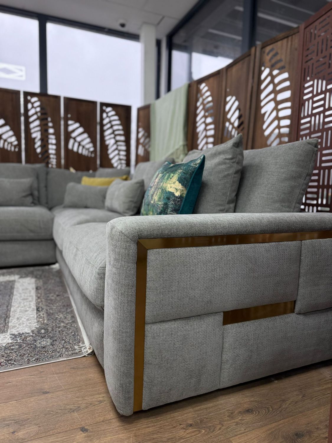 Grey Fabric Large Corner Group Sofa with Deep Seating