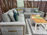 Grey Fabric Large Corner Group Sofa with Deep Seating