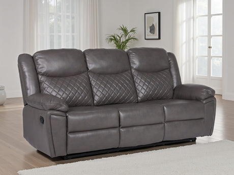 Grey Leather 3 Seater Quilted Manual Recliner Sofa