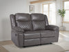 Grey Leather 2 Seater Quilted Manual Recliner Sofa