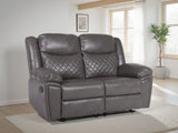 Grey Leather 2 Seater Quilted Manual Recliner Sofa