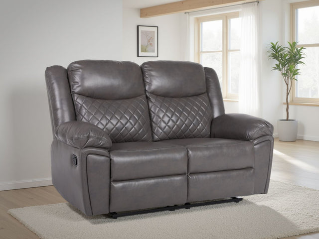 Grey Leather 2 Seater Quilted Manual Recliner Sofa