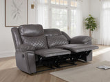 Grey Leather 2 Seater Quilted Manual Recliner Sofa