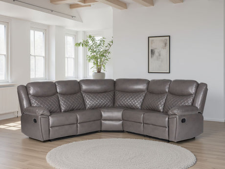Grey Leather Effect Large Manual Recliner Corner Sofa