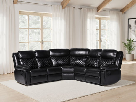 Black Leather Effect Large Manual Recliner Corner Sofa