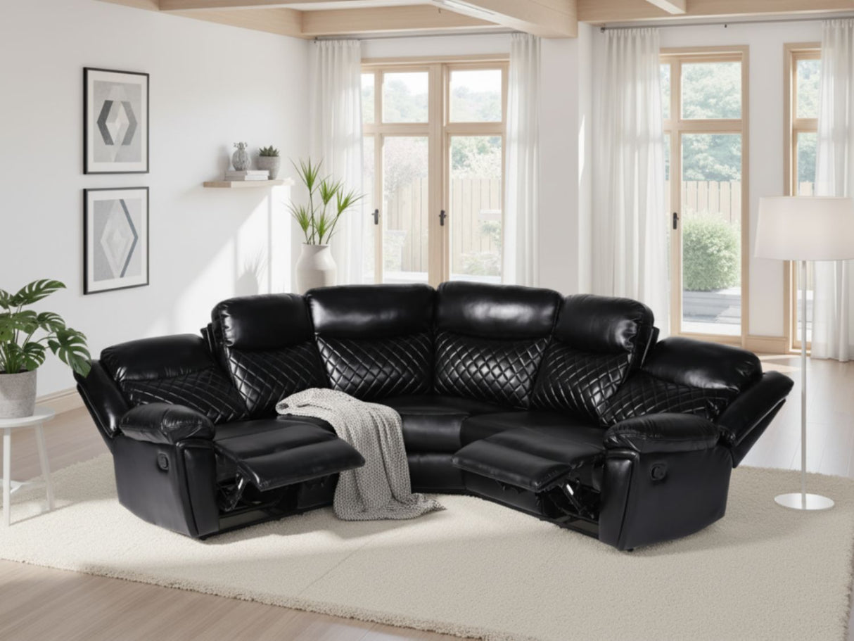 Black Leather Effect Large Manual Recliner Corner Sofa