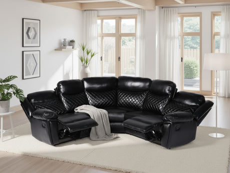 Black Leather Effect Large Manual Recliner Corner Sofa