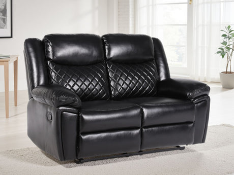 Black Leather 2 Seater Quilted Manual Recliner Sofa