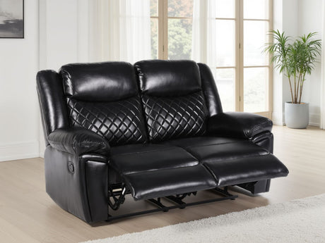 Black Leather 2 Seater Quilted Manual Recliner Sofa