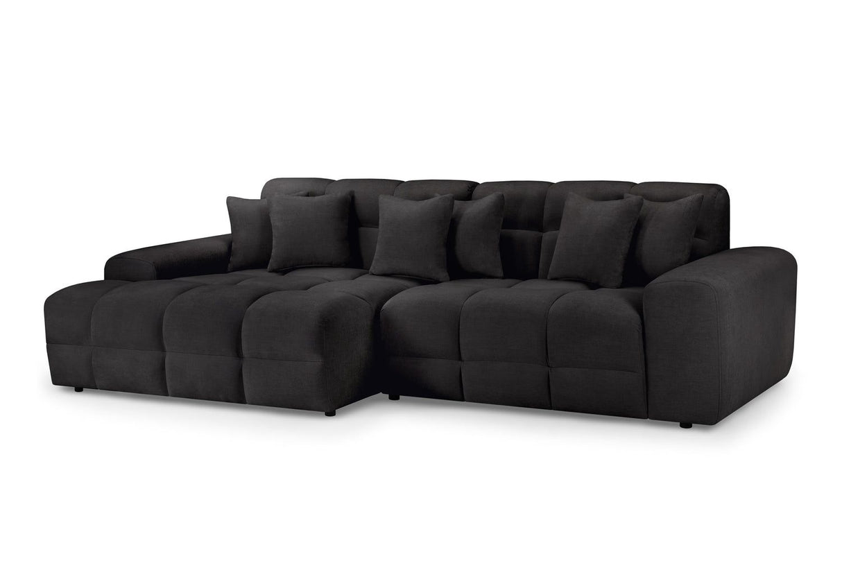Black Fabric Upholstered Left Hand Facing Corner Sofa