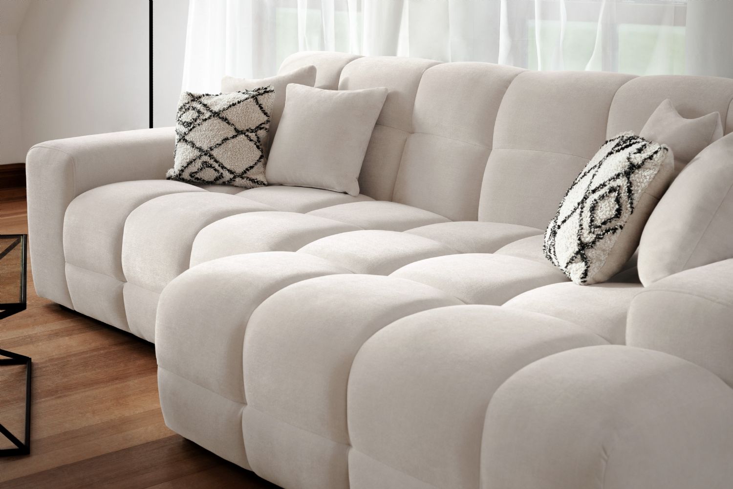 Natural Beige Fabric Right Hand Facing Corner Sofa