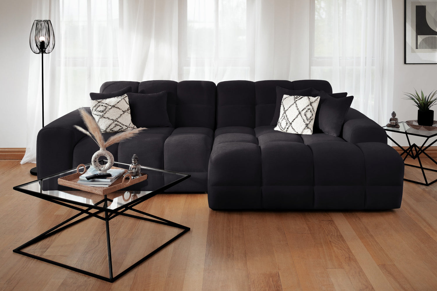 Jacob Sofa Black Right Hand Facing Corner - Ready2Go Furniture