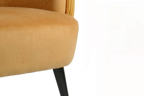Mustard Velvet Barrel Designed Accent Chair with Black Legs