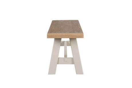 Grey Wooden Fabric Seated Dining Bench Washed Oak Top